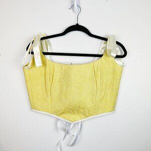Hand Crafted Yellow Brocade Lace-Up Corset Top | Strapless Festival Fit